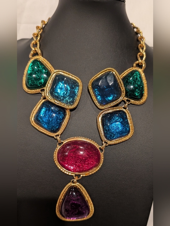 Kenneth Jay Lane Jewelry - KJL For Avon Gold-Tone Necklace with Pink, Blue & Green Glass Stones